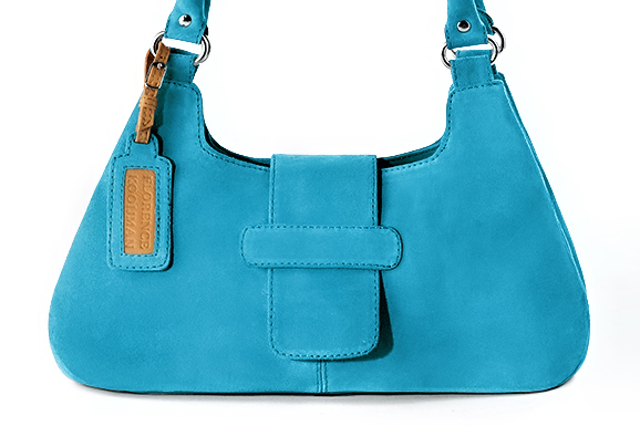 Luxueux sac à main, élégant et raffiné, coloris bleu turquoise. Personnalisation : Choix des cuirs et des couleurs. - Florence KOOIJMAN